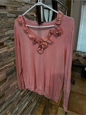 Talbots Soft Rose Ruffle-Neck Silk Blend Sweater EUC